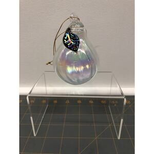 Vintage Christmas Handblown Glass ornament Iridescent Pear Shaped